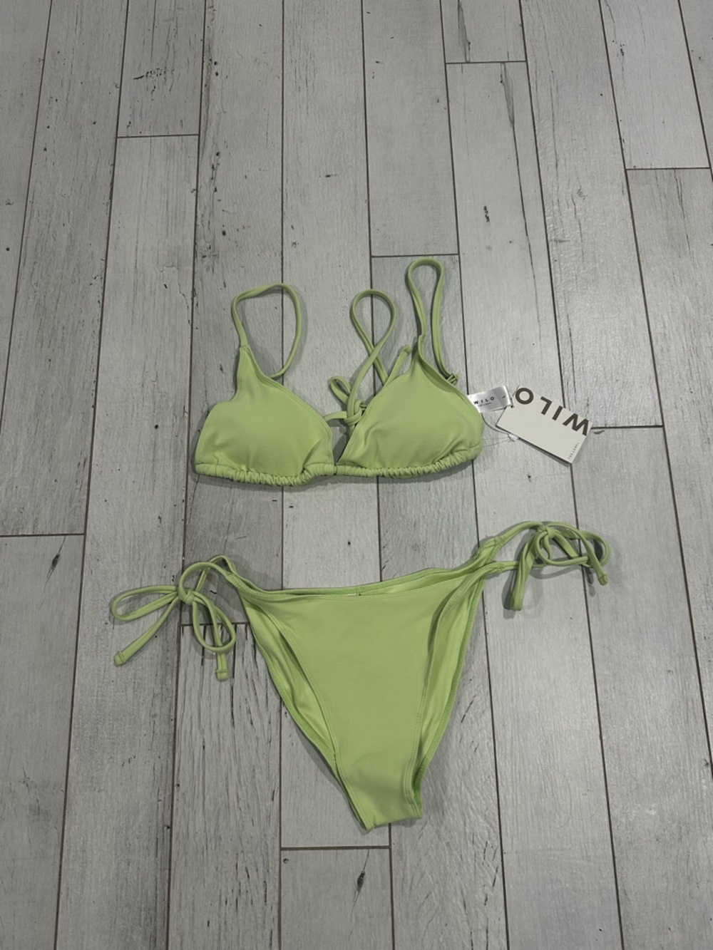 Wilo the Label Lime Green Tie-Side Ribbed Bikini Set